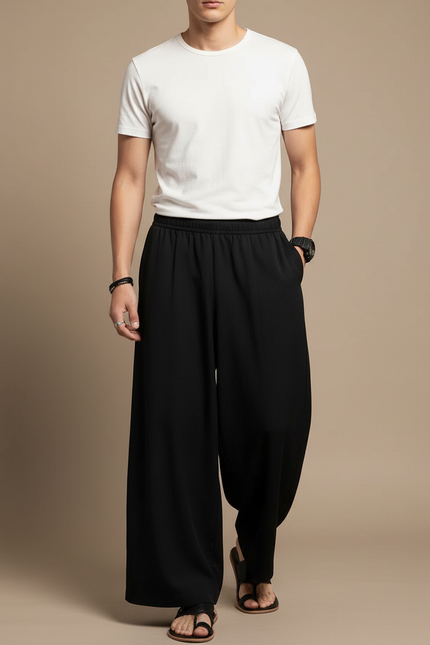Pantalon Japonais Noir Ample Décontracté Homme - Viscose