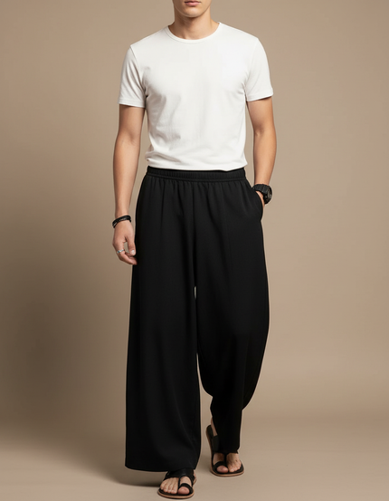 Pantalon Japonais Noir Ample Décontracté Homme - Viscose