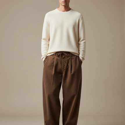 Pantalon Japonais Marron Côtelé Ample Homme Décontracté - Cordé