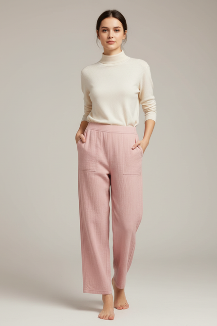 Pantalon Japonais Rose Ample Crêpe Confortable Estival - Coton