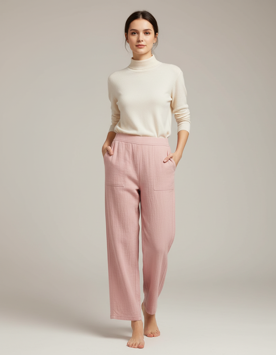 Pantalon Japonais Rose Ample Crêpe Confortable Estival - Coton