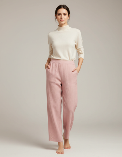 Pantalon Japonais Rose Ample Crêpe Confortable Estival - Coton
