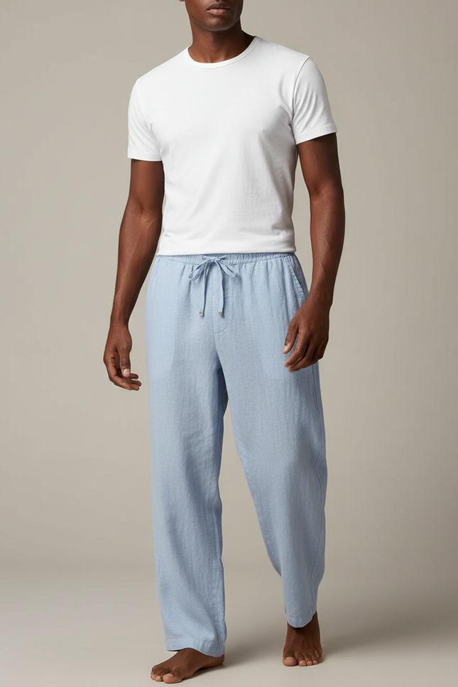 Pantalon Japonais Bleu Ciel Ample Lin Coton