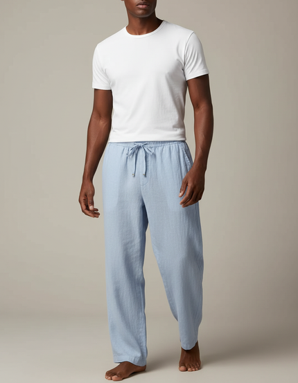 Pantalon Japonais Bleu Ciel Ample Lin Coton