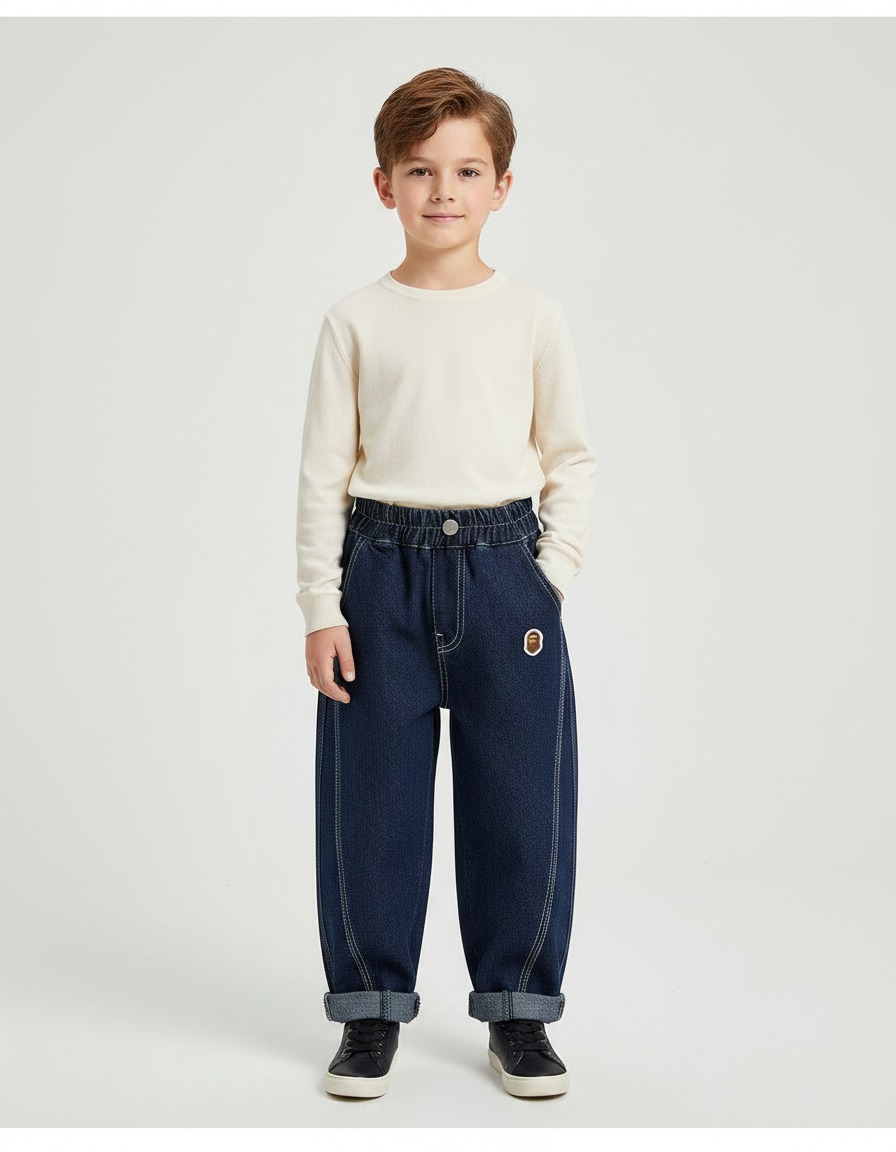 Pantalon Japonais Denim Bleu Ample Décontracté Enfant - Marine Jean