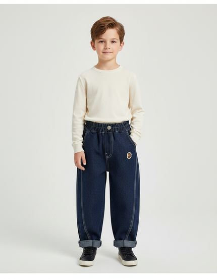Pantalon Japonais Denim Bleu Ample Décontracté Enfant - Marine Jean