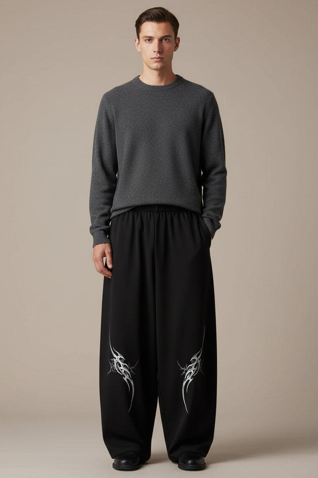 Pantalon Japonais Noir Large Streetwear Tribal Homme - Polyester