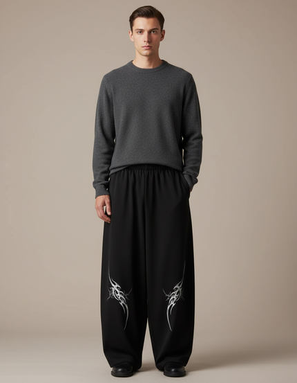 Pantalon Japonais Noir Large Streetwear Tribal Homme - Polyester