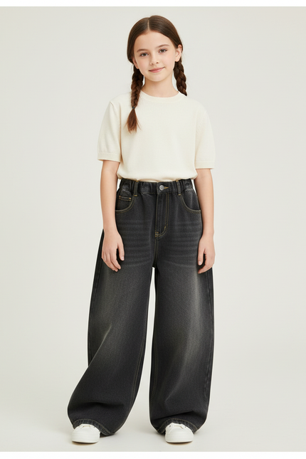 Pantalon Japonais Large Denim Gris Ample Décontracté - Jean