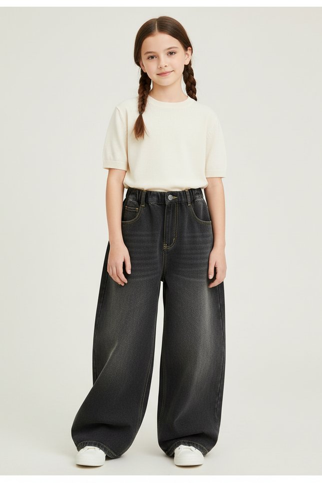 Pantalon Japonais Large Denim Gris Ample Décontracté - Jean