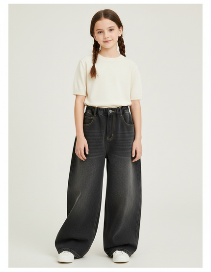 Pantalon Japonais Large Denim Gris Ample Décontracté - Jean