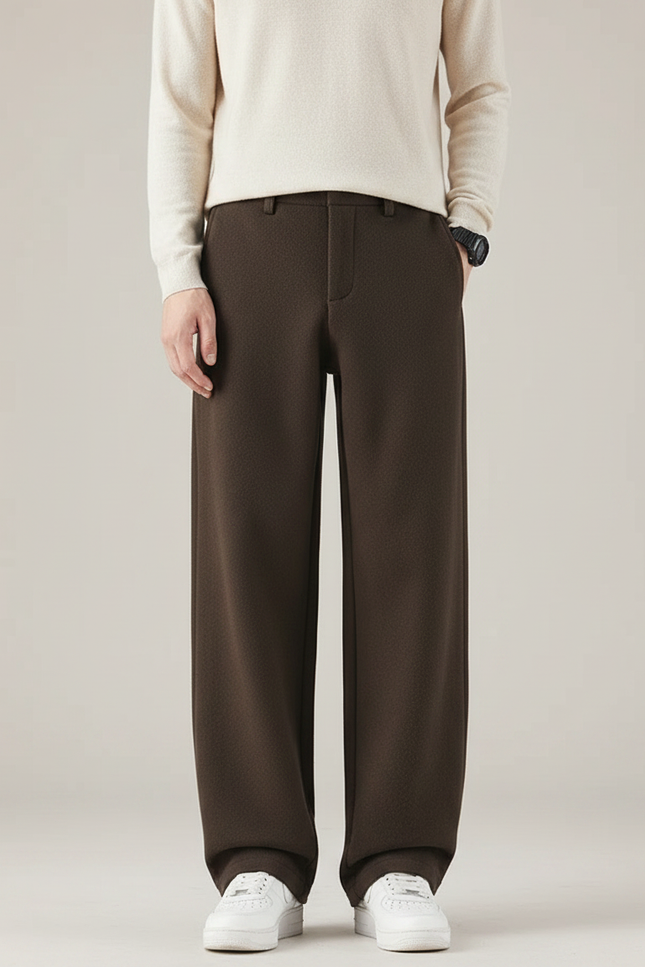 Pantalon Japonais Marron Laine Ample Droit Élégant