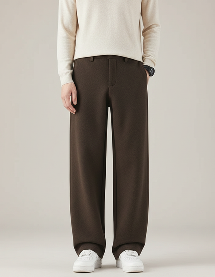 Pantalon Japonais Marron Laine Ample Droit Élégant