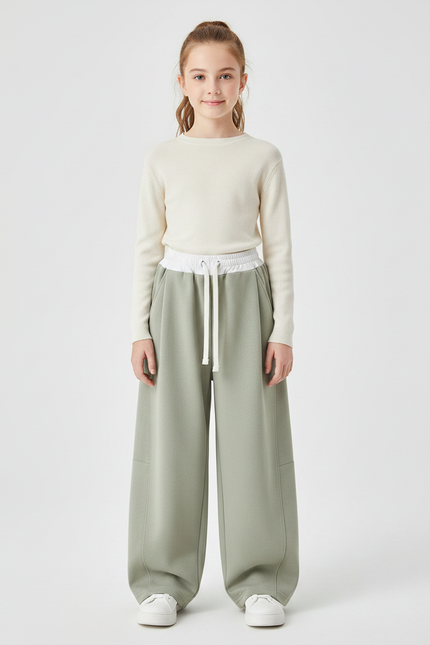 Pantalon Japonais Vert Ample Molleton Décontracté Enfant