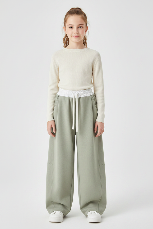 Pantalon Japonais Vert Ample Molleton Décontracté Enfant