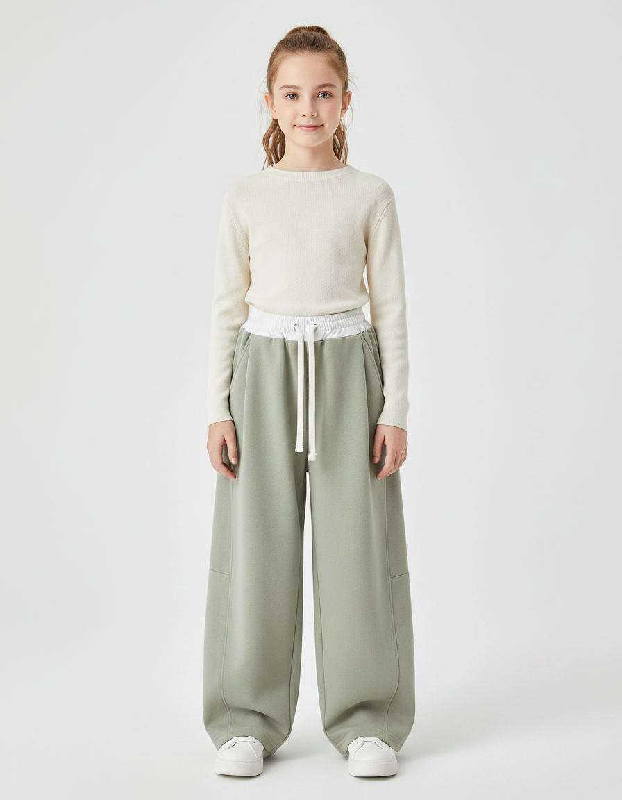 Pantalon Japonais Vert Ample Molleton Décontracté Enfant