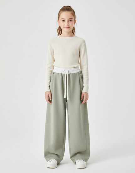 Pantalon Japonais Vert Ample Molleton Décontracté Enfant