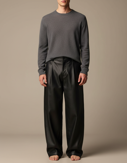 Pantalon Japonais Noir Cuir Ample Décontracté Homme - Simili cuir