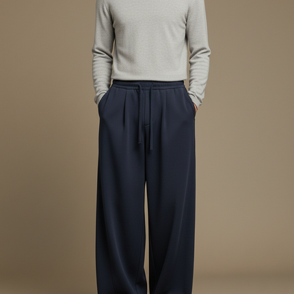 Pantalon Japonais Large Bleu Marine Ample Décontracté - Molleton