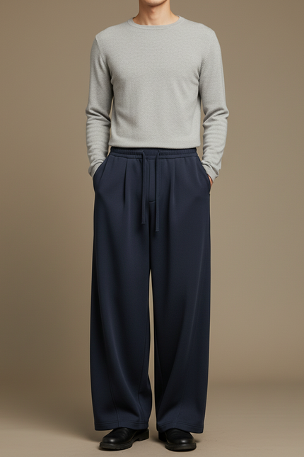 Pantalon Japonais Large Bleu Marine Ample Décontracté - Molleton
