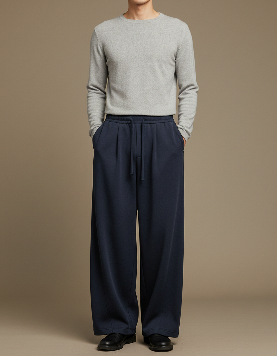 Pantalon Japonais Large Bleu Marine Ample Décontracté - Molleton