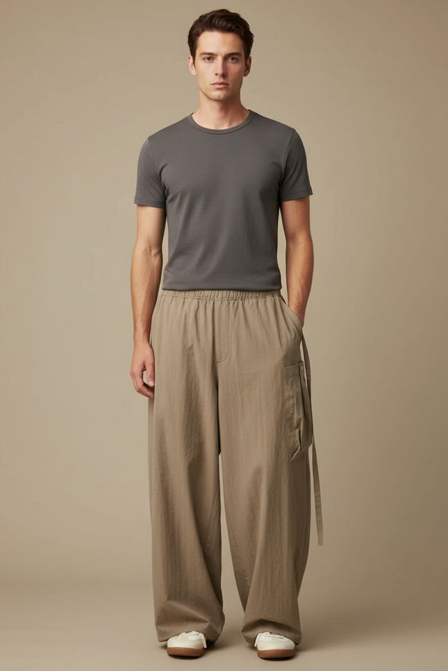 Pantalon Cargo Style Japonais - Kaki Coton