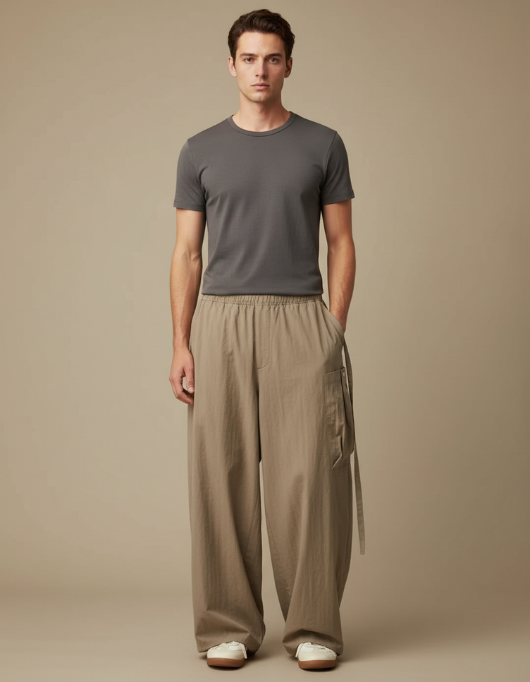 Pantalon Cargo Style Japonais - Kaki Coton