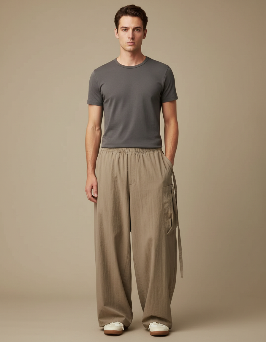 Pantalon Cargo Style Japonais - Kaki Coton