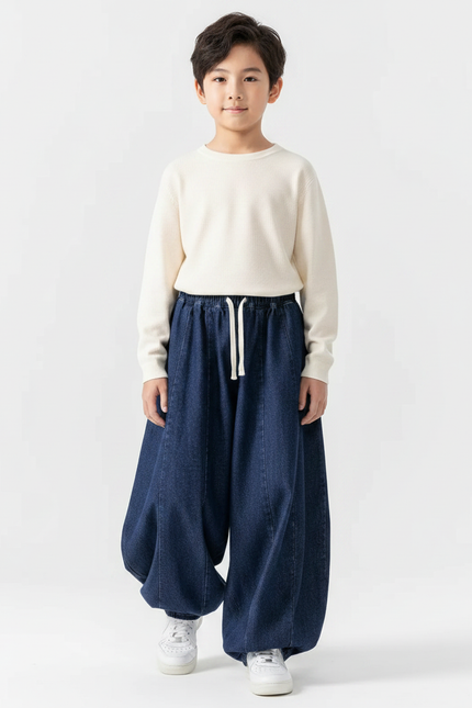 Pantalon Japonais Denim Ample Harem Enfant Bleu - Jean