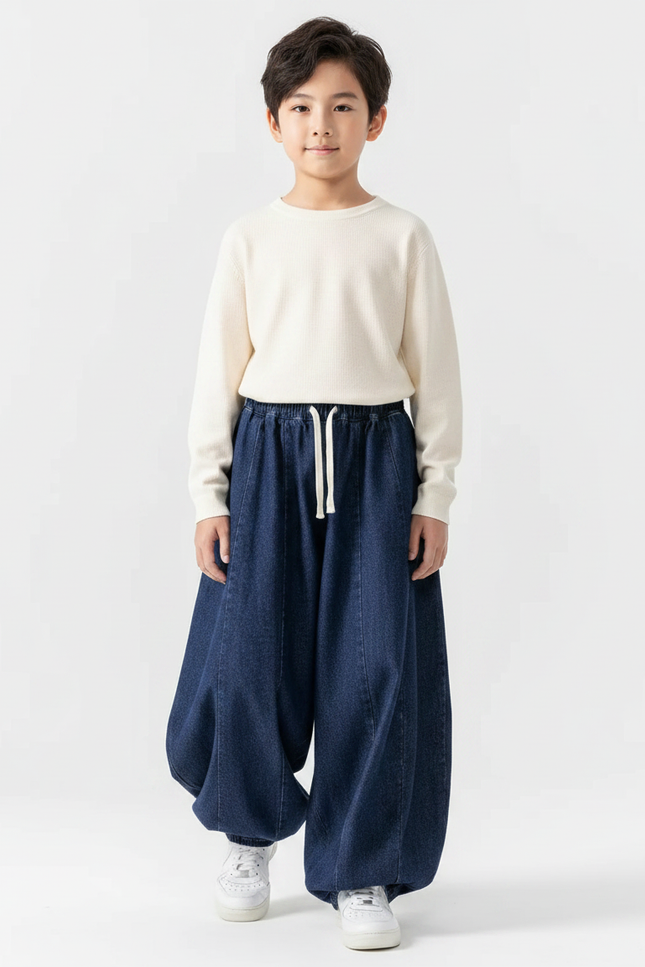 Pantalon Japonais Denim Ample Harem Enfant Bleu - Jean