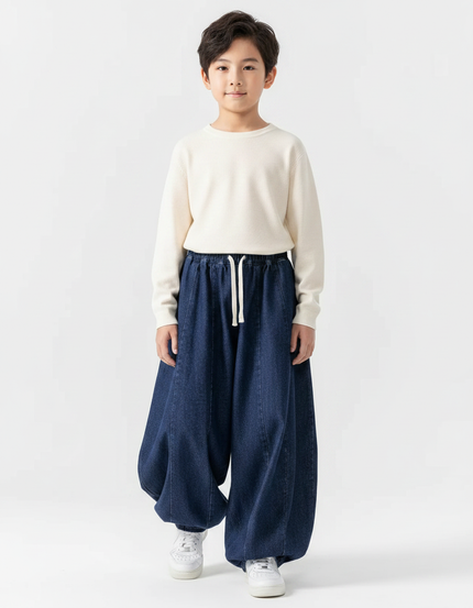 Pantalon Japonais Denim Ample Harem Enfant Bleu - Jean