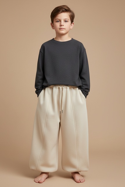 Pantalon Japonais Crème Ample Molleton Enfant - Beige