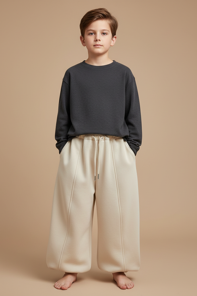 Pantalon Japonais Crème Ample Molleton Enfant - Beige