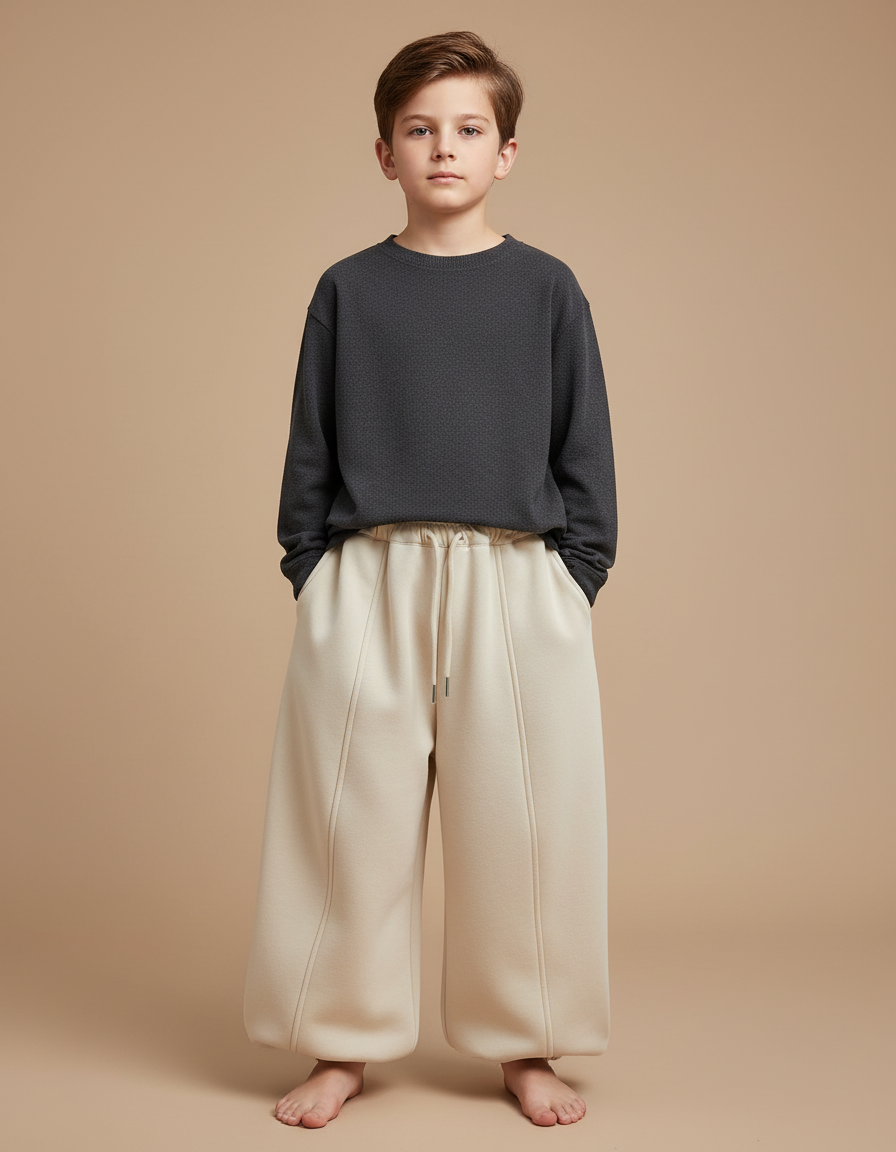 Pantalon Japonais Crème Ample Molleton Enfant - Beige