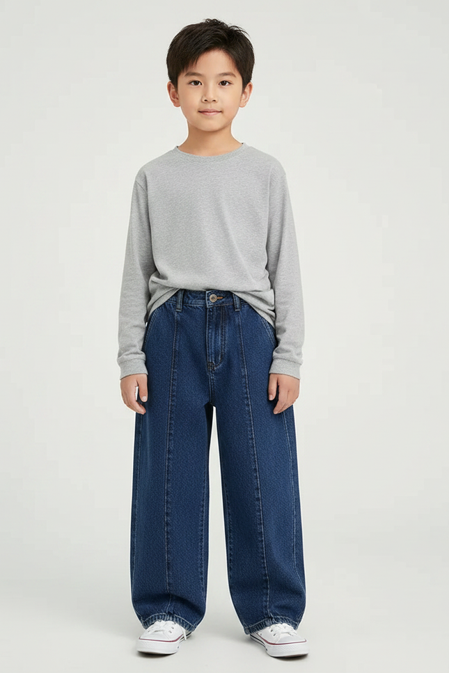 Pantalon Japonais Denim Ample Droit Enfant - Bleu Jean