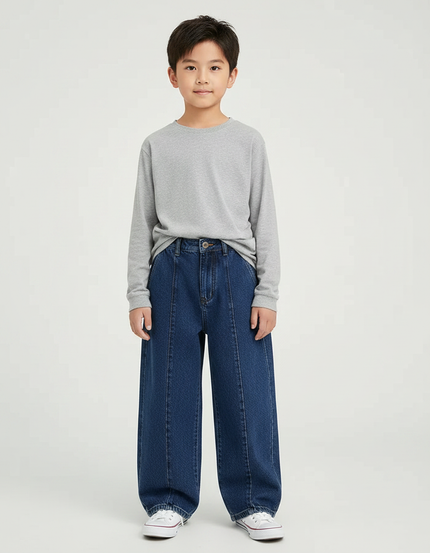 Pantalon Japonais Denim Ample Droit Enfant - Bleu Jean