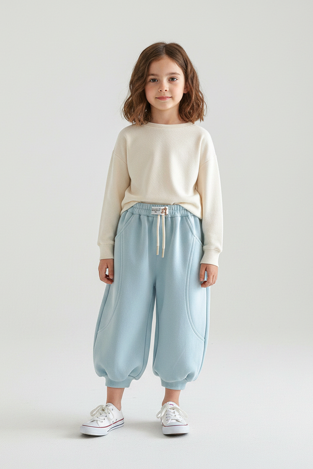 Pantalon Japonais Bleu Molletonné Bouffant Confortable Enfant