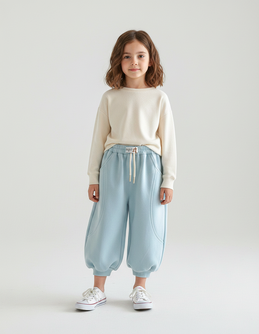 Pantalon Japonais Bleu Molletonné Bouffant Confortable Enfant