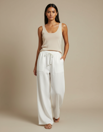 Pantalon Japonais Blanc Fluide Ample Lin Décontracté