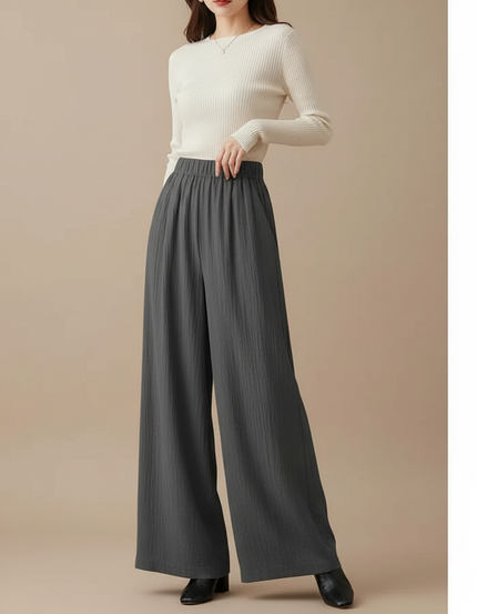Pantalon Japonais Large Fluide Gris Décontracté Femme - Lin