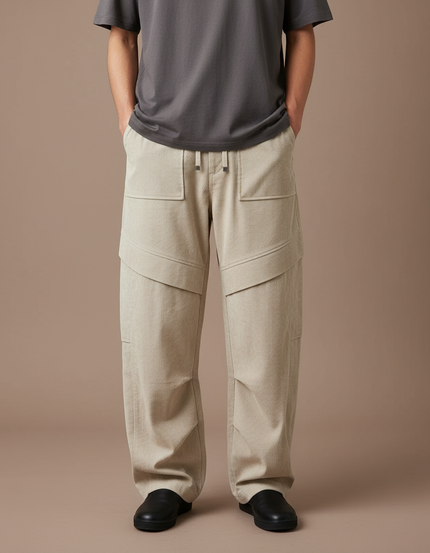 Pantalon Japonais Beige Ample Côtelé Décontracté Homme - Cordé