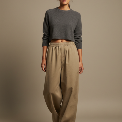 Pantalon Japonais Large Coton Décontracté Beige Unisex
