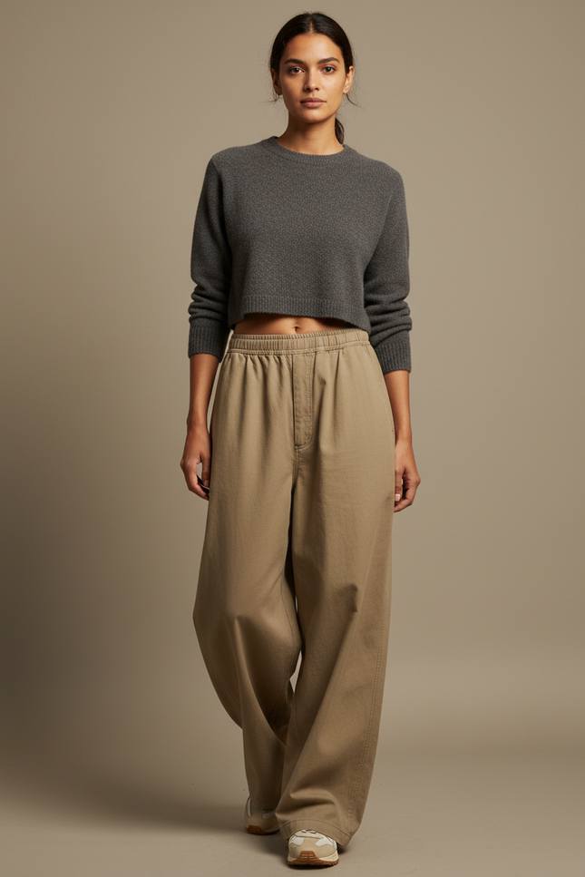 Pantalon Japonais Large Coton Décontracté Beige Unisex