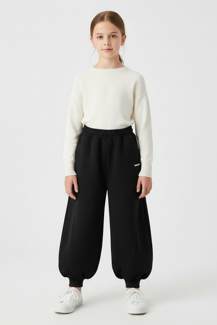 Pantalon Japonais Noir Bouffant Ample Confortable Fille - Molleton