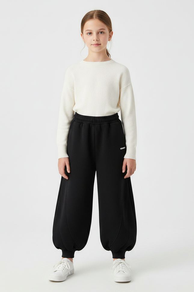 Pantalon Japonais Noir Bouffant Ample Confortable Fille - Molleton