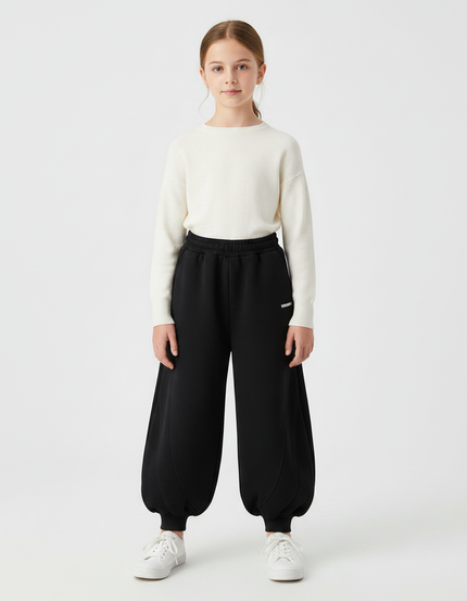 Pantalon Japonais Noir Bouffant Ample Confortable Fille - Molleton