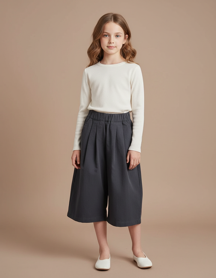 Pantalon Japonais Gris Plissé Ample Fille Coton