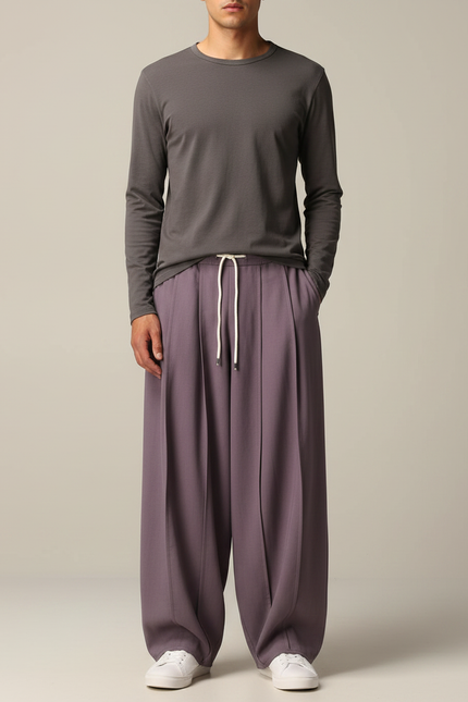 Pantalon Japonais Ample Plissé Violet Décontracté Homme - Polyester