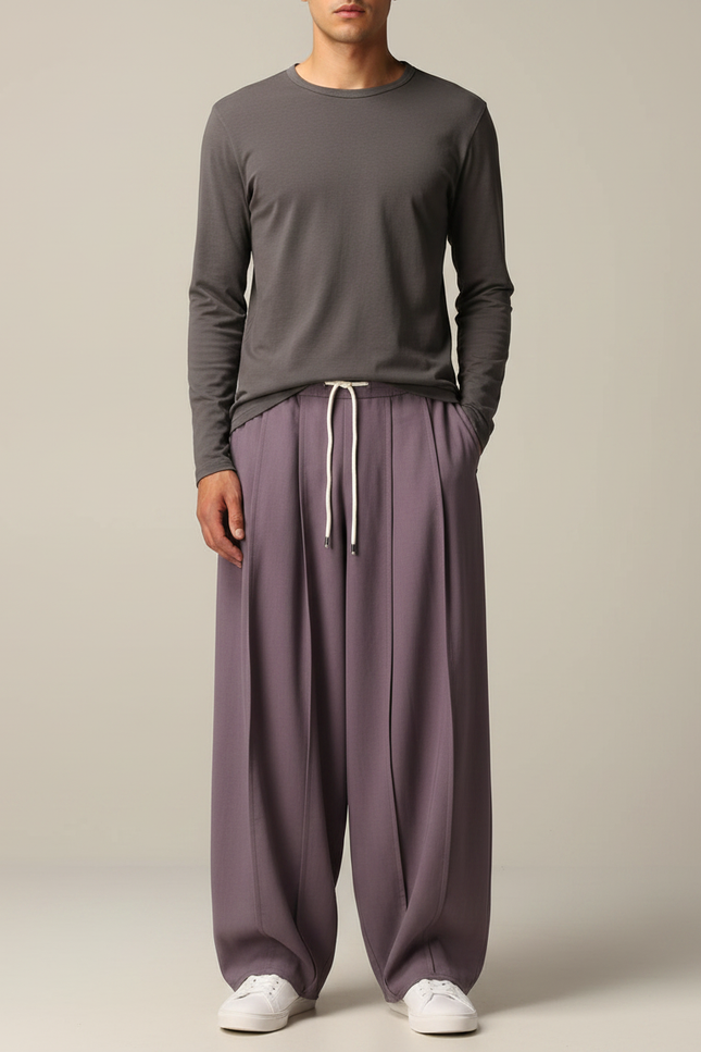Pantalon Japonais Ample Plissé Violet Décontracté Homme - Polyester