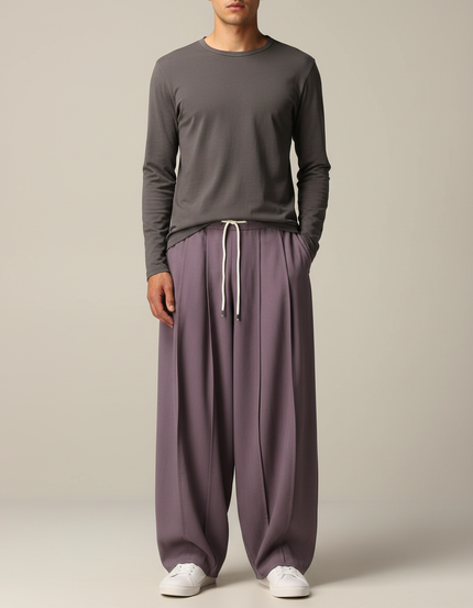 Pantalon Japonais Ample Plissé Violet Décontracté Homme - Polyester